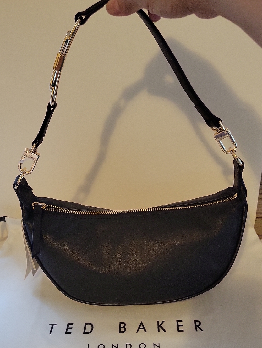 Ted Baker Black Crescent Shoulder Bag with Gold Hardware